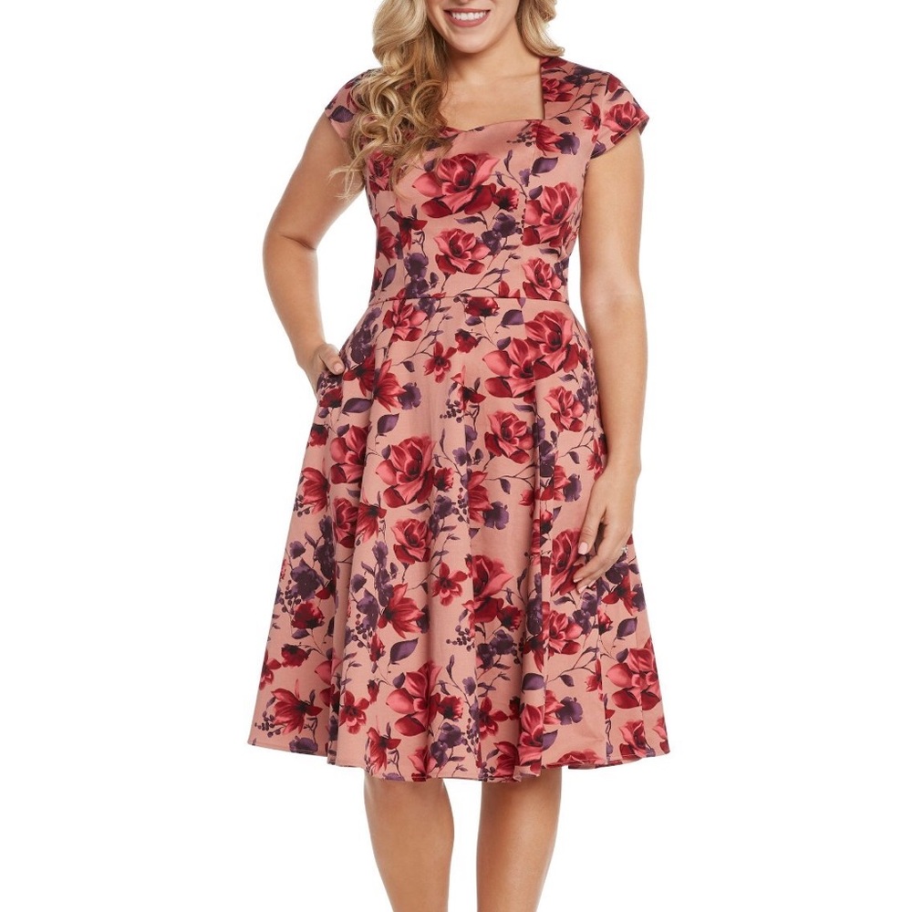 Pink and Purple Floral Pinup Dress